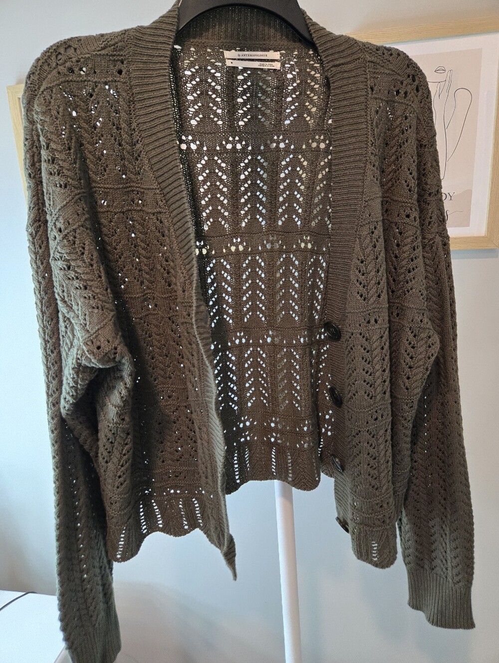NWOT Anthropologie Olive Openwork Button-Front Cardigan - Picture 13 of 13